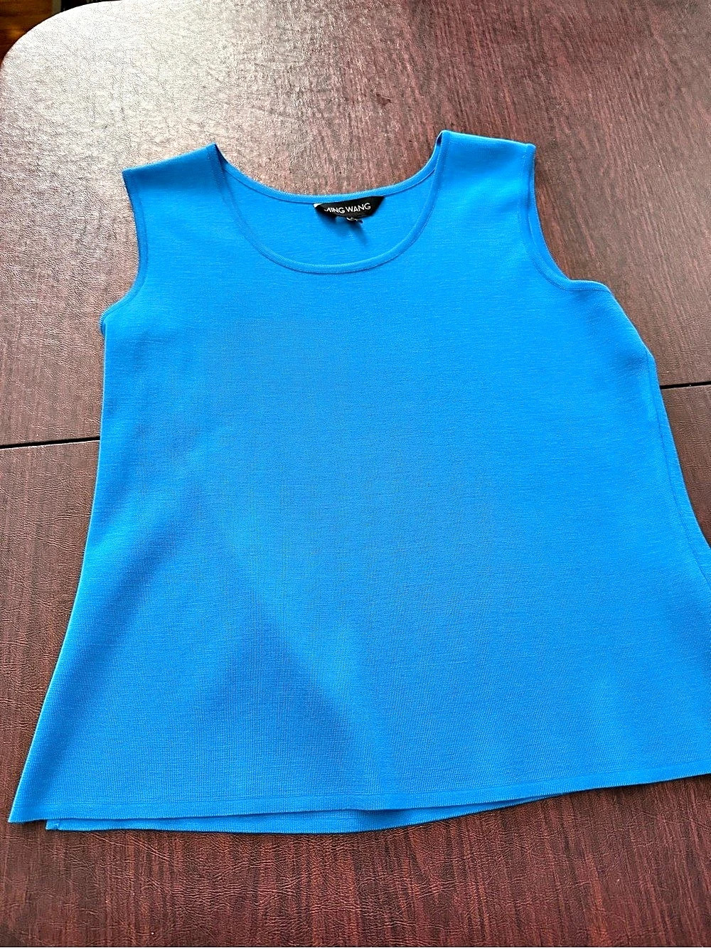 Ming Wang Mid-Length Scoop Neck Knit Tank Blue